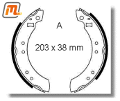 brake shoes set rear  (Ø 203mm x 38mm)  OHC 1,6l  (complete kit for one axle)