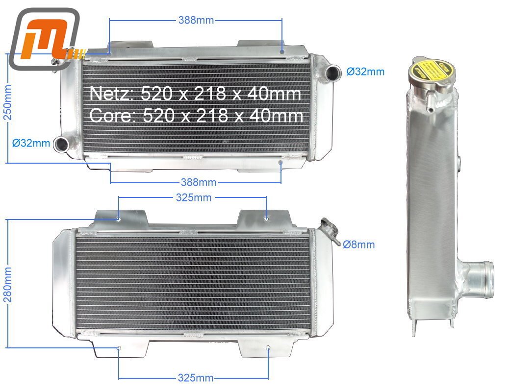 Kühler OHV 1,0-1,1l  29-39kW  (Aluminium, mit Befestigungslaschen für Luftleitblech)