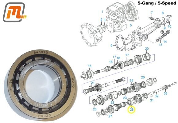 gearbox-manual countershaft guide bearing center  (5-speed, type 9)