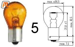 Glühbirne  12V  21W  (Sockel Ba15s, symmetrische Pins)  GELB